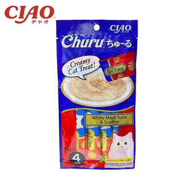 CIAO ชูหรุ ขนมแมวเลีย รสปลาทูน่าเนื้อขาวและหอยเชลล์  (4 ซอง/แพ็ค) (SC-77)