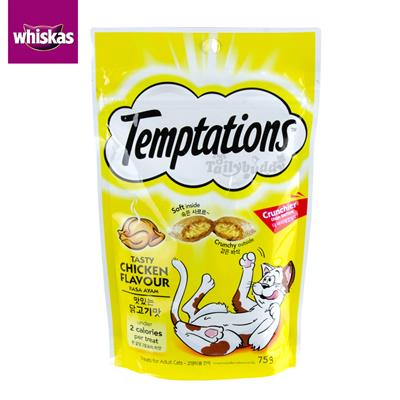 Whiskas Temptations Tasty Chicken วิสกัส เทมเทซันส์ ขนมแมว รสเทสตี้ไก่ (75g.)