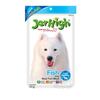 (EXP:10/05/2024) Jerhigh Fish Stick เจอร์ไฮ สติ๊ก (ฟิช) สูตรไขมันต่ำ ขนมสำหรับสุนัข เพื่อสุขภาพ  (50g)