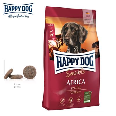 Happy Dog Supreme Africa อาหารสุนัขโต (เม็ดใหญ่) สำหรับสุนัขแพ้ง่าย ลดคราบน้ำตา แก่ หรือลดความอ้วน (