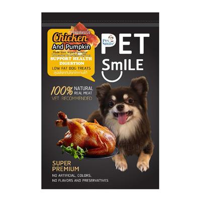 Pet Smile Chicken and Pumpkin ขนมสุนัข เนื้ออกไก่และฟักทองอบแห้ง ช่วยระบบขับถ่าย สุนัขโรคตับ/ไต ทานได้ (50g)