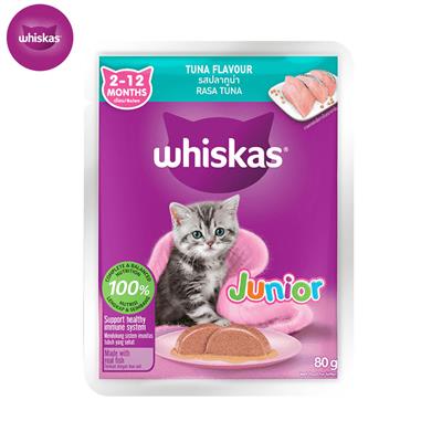 Whiskas Pouch Junior Tuna วิสกัส เพาซ์ อาหารแมวแบบเปียก สูตรลูกแมว รสปลาทูน่า (80g)