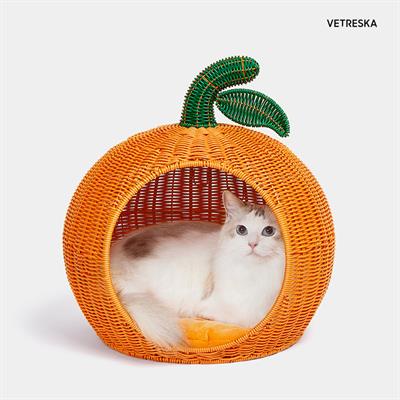 VETRESKA Citrus Rattan Cat Bed - rattan craft in orange shape, strong and durable for cat scratch, high quality material