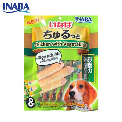 INABA ชูหรุโตะ ขนมสุนัข สติ๊กแท่งสอดไส้ครีมสุนัขเลีย รสไก่กับผัก (8ชิ้น)  (DS-72)