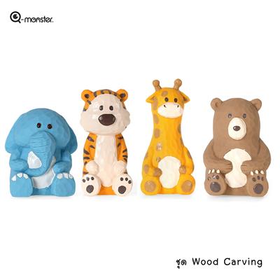 Q-monster Wood Carving - squeaky dog chew toy wood craft doll series. made from natural latex, chew with fun and durable.