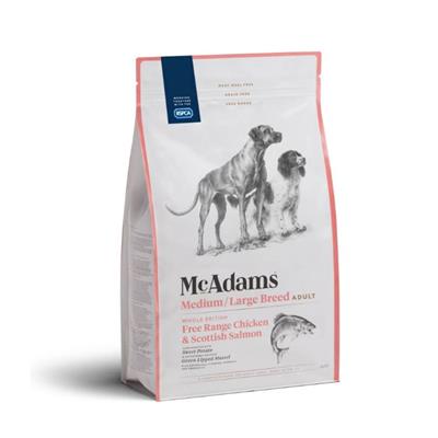 McAdams Medium/Large Breed Free Range Chicken&Salmon แมคอดัมส์ อาหารสุนัขพันธุ์กลาง-ใหญ่ สูตรไก่ฟรีเรนจ์ และแซลมอน (2kg)