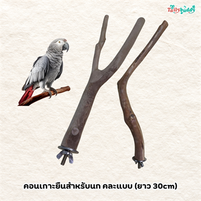 ขอนไม้ คอนเกาะยืน แบบยึดติดกรง สำหรับนก ทำจากไม้ธรรมชาติ
