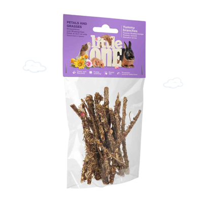 Little One Yummy branches with petals and grasses. Snack for all small mammals (35g)