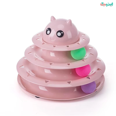 รางบอลของเล่นสำหรับแมว สีชมพูน่ารัก พร้อมบอล 3 ลูกสนุกเล่นได้ไม่มีเบื่อ