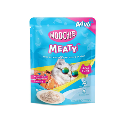 Moochie Meaty Wet Cat Food with Real Tuna Meat, Tuna and Chicken Breast in Jelly (70g)