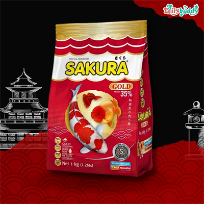 Sakura Gold goldfish food, new formula with added Norwegian krill, provides up to 35% protein. (S)  (1kg)