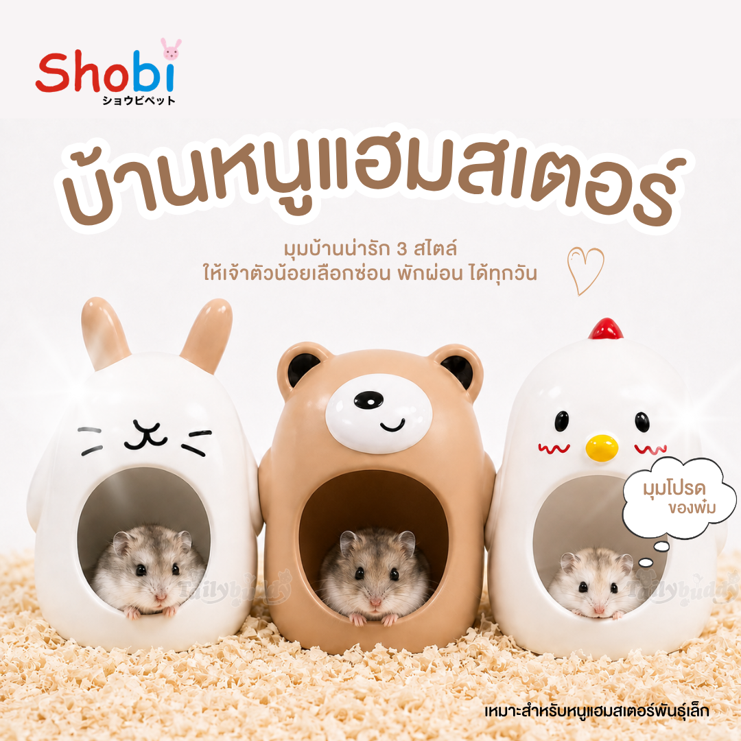 Shobi บ้านเย็นเซรามิค บ้านหลบ บ้านหนูแฮมสเตอร์ บ้านเย็นช่วยคลายร้อน สำหรับแฮมสเตอร์ขนาดเล็ก (กระต่าย, กุ๊กไก่, หมียิ้ม)