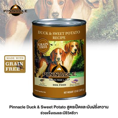 (Exp: 22/07/2023) Pinnacle - อาหารเปียกสุนัขแบบกระป๋อง  รสเป็ดและมันฝรั่ง สำหรับสุนัขทุกสายพันธุ์ ตั้งแต่หย่านม (369g.)