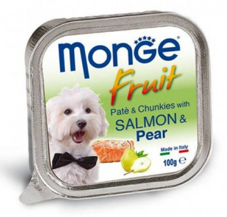 (Exp:15/06/2022) Monge Fruit มอนเจ้ อาหารเปียกสุนัข รสแซลมอนและแพร์ (100 กรัม)**