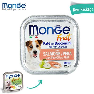 Monge Fruit มอนเจ้ อาหารเปียกสุนัข รสแซลมอนและแพร์ (100 กรัม)