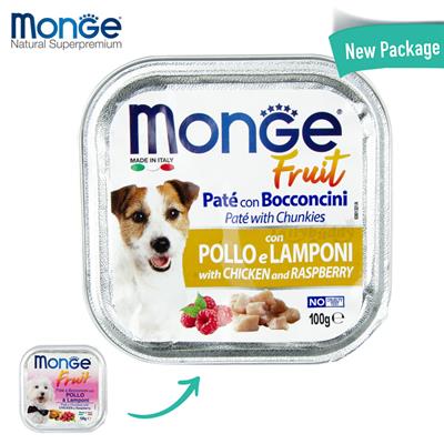 Monge Fruit มอนเจ้ อาหารเปียกสุนัข รสไก่และราสเบอร์รี่ (100 กรัม)