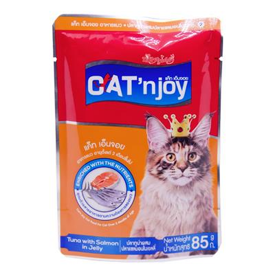 แคทเอ็นจอย อาหารแมว(แบบเปียก) สำหรับแมวทุกสายพันธุ์ สูตรปลาทูน่าผสมปลาแซลมอนในเยลลี่ (85g)