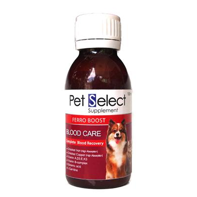 Pet Select FERRO-BOOST วิตามินบำรุงเลือด หลังการคลอด ผ่าตัด ช่วยฟื้นตัวจากพยาธิเม็ดเลือก (100cc)
