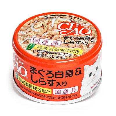CIAO อาหารแมวแบบเปียก รสปลาทูน่าเนื้อขาวและปลาข้าวสารในเยลลี่ (85g.) (A-02)