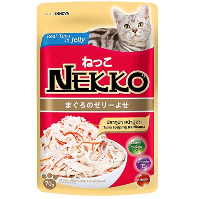 NEKKO CAT Tuna Topping Kanikama อาหารเปียกแมวเน็กโกะ สูตรปลาทูน่าหน้าปูอัดในเยลลี่ (70g.)