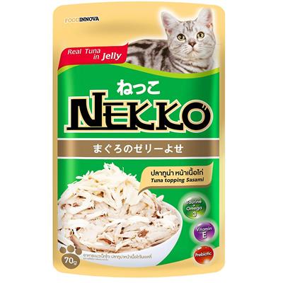 NEKKO CAT Tuna Topping Sasami อาหารเปียกแมวเน็กโกะ สูตรปลาทูน่าหน้าเนื้อไก่ในเยลลี่ (70g.)