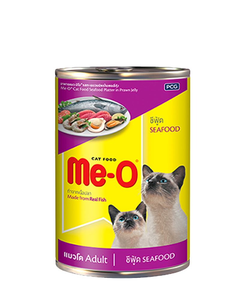 MeO มีโอ อาหารแมวชนิดเปียกสำหรับแมวทุกสายพันธุ์ สูตรซีฟู้ดในเยลลี่ 400 g