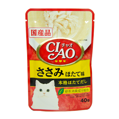 CIAO เชา อาหารเปียกสำหรับแมว แบบซุปข้น รสเนื้อสันในไก่รสหอยเชลล์ (40g) (IC-205)