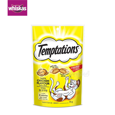 Whiskas Temptations Tasty Chicken วิสกัส เทมเทซันส์ ขนมแมว รสเทสตี้ไก่ (75g)