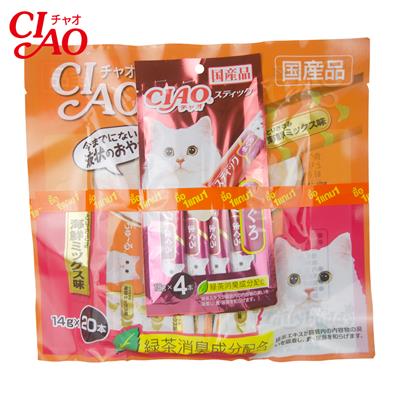 CIAO ชูหรุ ขนมแมวเลีย เนื้อสันในไก่ผสมซีฟูด 1 แพ็ค (20 ซอง) แถมฟรี เชา สติก คละรส (SC-128)