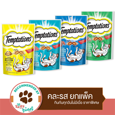 Whiskas Temptations วิสกัส เทมเทซันส์ ขนมแมว คละ 4 รส ยกแพ็ค (75g.x 4 ซอง)