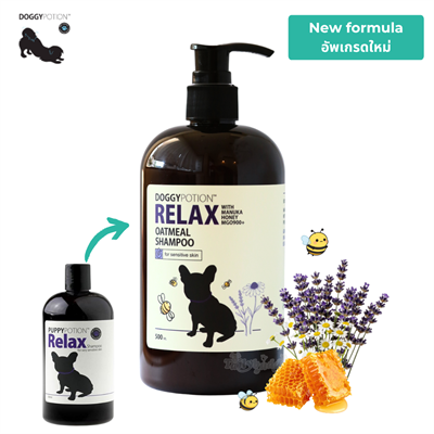 (สูตรใหม่) Doggy Potion Relax แชมพูสุนัขสูตร Relax อโรม่าสปา บำรุงผิว บำรุงขน ช่วยให้สุนัขผ่อนคลาย ผิวและขนสุขภาพดี (500ml)