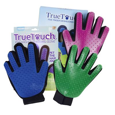 True Touch  ถุงมือเก็บขน ลดปัญหาขนร่วง ฟุ้งกระจาย มีปุ่มไว้ช่วยนวดผ่อนคลายสัตว์เลี้ยง (คละสี)