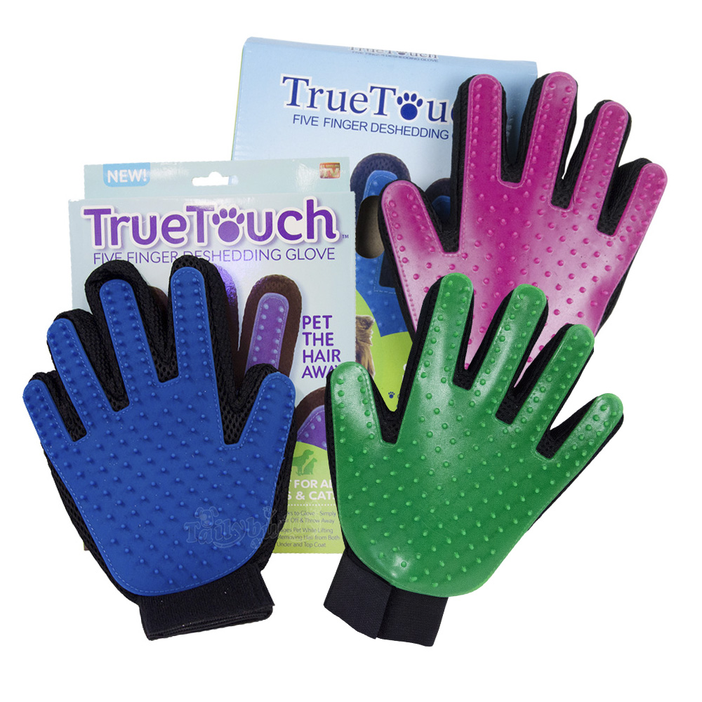 True Touch  ถุงมือเก็บขน ลดปัญหาขนร่วง ฟุ้งกระจาย มีปุ่มไว้ช่วยนวดผ่อนคลายสัตว์เลี้ยง (คละสี)