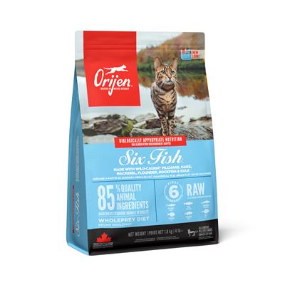 Orijen Six Fish Cat โอริเจน อาหารเม็ดสำหรับแมวระดับรางวัลชนะเลิศ สูตรปลา6ชนิด  (340g,1.8kg,5.4kg)