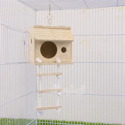 บ้านไม้สี่เหลี่ยม สำหรับนก กระรอก ชูการ์ ห้อยแขวนกรง (กว้าง 5.5 x ยาว 5 x สูง 5 นิ้ว)
