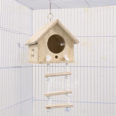 Bird Box บ้านไม้จั่ว สำหรับนก กระรอก ชูการ์ ห้อยแขวนกรง เปิดฝาบนได้ 1 ข้าง ( 5นิ้ว x 5นิ้ว x 5นิ้ว )