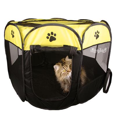 เต็นท์ คอก กันยุง สีเหลือง ระบายอากาศได้ดี สำหรับสุนัข/แมว พับได้ พกพาสะดวก (Size: M)  (80x80x60cm)