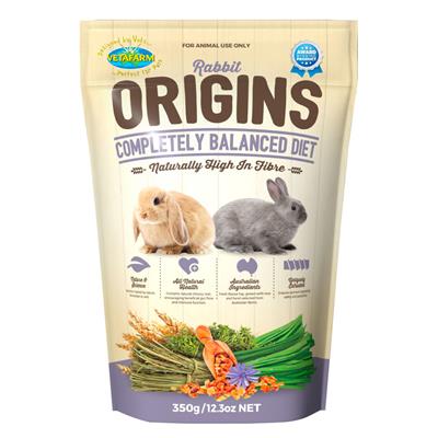 Vetafarm Origins อาหารกระต่ายพรีเมี่ยม สารอาหารครบ ไฟเบอร์สูง ช่วยระบบย่อย (350g. ,1.5kg.)