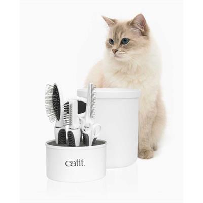 Catit Grooming Kit ชุดกรูมมิ่ง หวีสำหรับแมวขนยาวปานกลางถึงยาวมาก ( 5ชิ้น พร้อมกระบอกใส่อย่างดี)