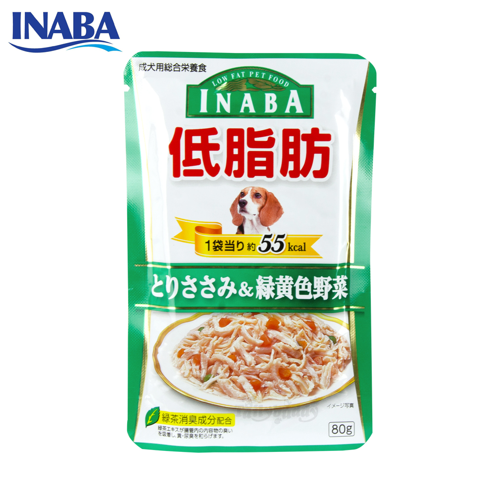INABA Low Fat อาหารเปียก เนื้อสันในไก่และผักในเยลลี่ สำหรับสุนัข สูตรลดความอ้วน (Low Fat) (80g) (RD-03)