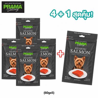 Promotion! PRAMA Salmon ซื้อ 4 +1 พราม่า สแน็ค ขนมสุนัข รสแซลมอน (60gx5)