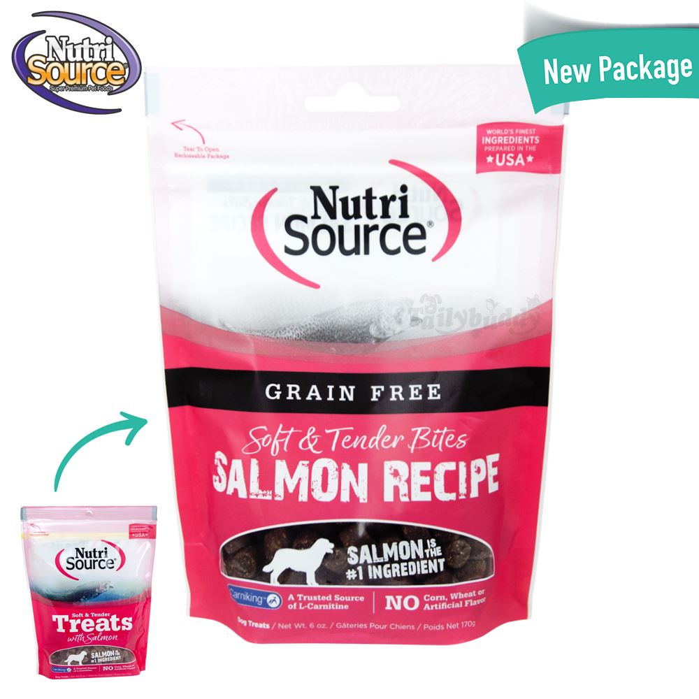 Nutri Source Salmon Bites Grain Free ขนมสุนัข สูตรปลาแซลมอน ไม่มีธัญพืชก่อการแพ้ บำรุงขน (170g)