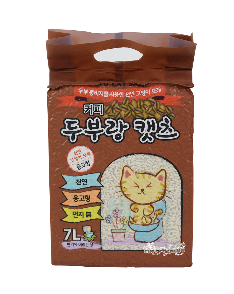 Korea Tofu Litter ทรายแมวเต้าหู้เกาหลี (เม็ดใหญ่) กลิ่นกาแฟ ไร้ฝุ่น (7ลิตร)
