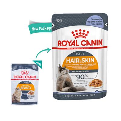 Royal Canin HAIR & SKIN CARE JELLY อาหารเปียกแมวโต ที่ต้องการบำรุงขนและผิวหนัง (85g)