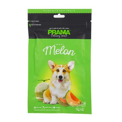 PRAMA Fruit พราม่า สแน็ค Melon ขนมสุนัขผสมเนื้อผลไม้จริง รสเมลอน บำรุงขน+กระดูก+คอลลาเจน(70g)