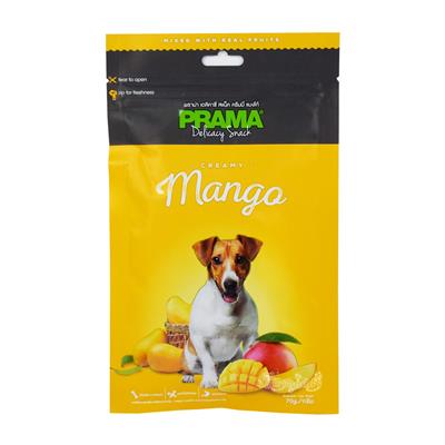 PRAMA Fruit พราม่า สแน็ค Mango ขนมสุนัขผสมเนื้อผลไม้จริง รสมะม่วง บำรุงกระดูก+ต้านอนุมูลอิสระ+ระบบย่อย (70g)