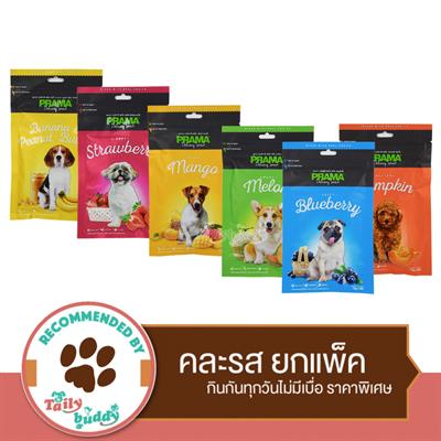 PRAMA Fruit Set! พราม่า สแน็ค ขนมสุนัขรวมรสผลไม้ คละ 6 รส ยกแพ็ค ผลมเนื้อผลไม้จริง (70g x 6 ซอง)