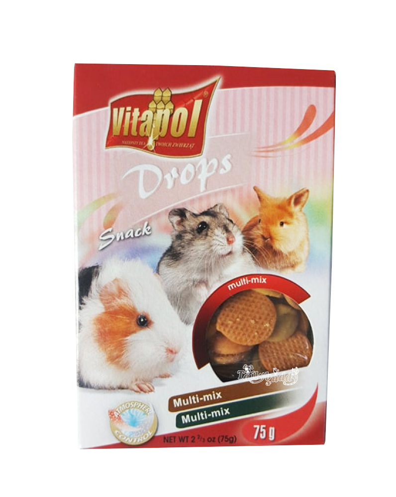 Vitapol Drops Multi-mix ขนมดร็อป รวมครบรส เสริมวิตามินและแร่ธาตุ สำหรับกระต่าย แกสบี้ แฮมสเตอร์ (75g)