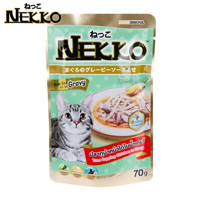 NEKKO CAT Tuna Chicken เน็กโกะ อาหารเปียกแมว ปลาทูน่าหน้าไก่ ในน้ำเกรวี่ เพิ่มความอร่อยด้วยน้ำเกรวี่สูตรพิเศษ (70g)