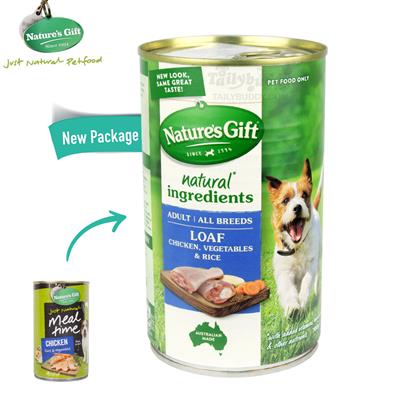 Nature s Gift meal time Chicken อาหารกระป๋องพรีเมี่ยม สำหรับสุนัข สูตรไก่ ข้าวโอ๊ตและผัก (700g)